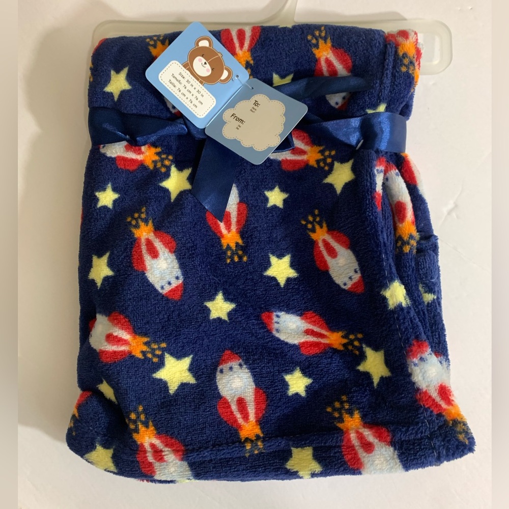 Blue & Red Vintage Style Rockets Baby Blanket - NWOT